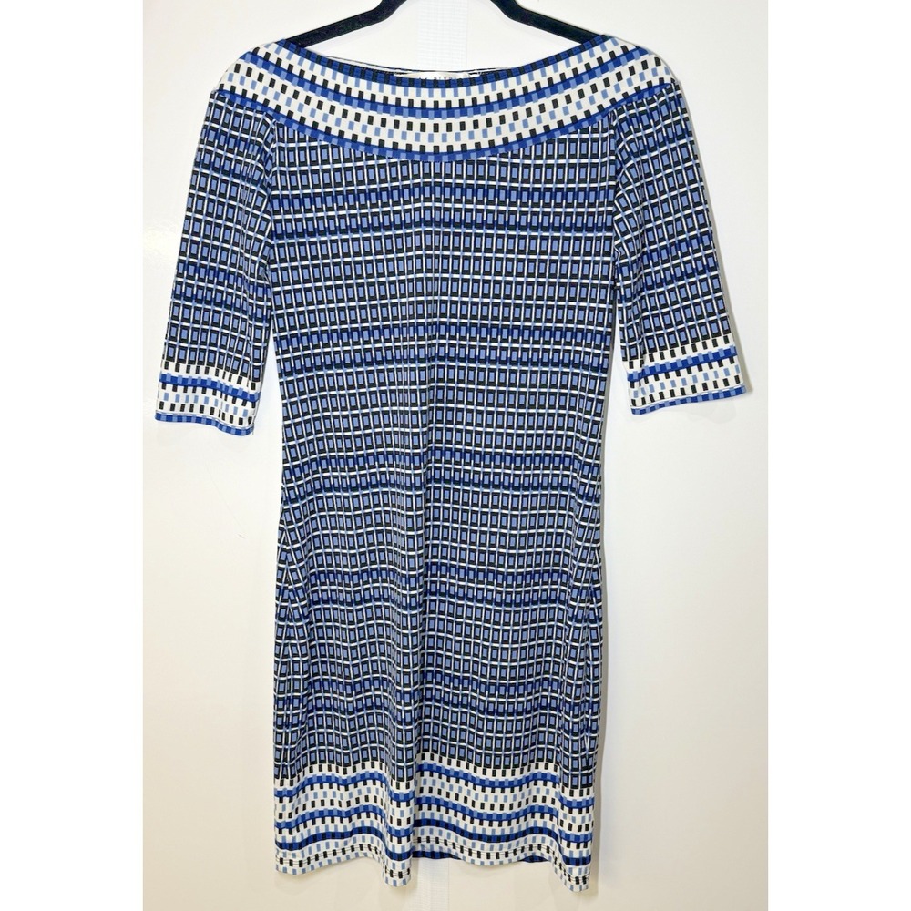 Max Studio Dress Women's Size Small Black Blue Geometric Spandex Poly Mini